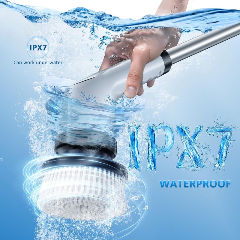 EYEFEAT Electric Spin Scrubber Upgraded Battery with Extra-Long Runtime, IPX7 Waterproof Power Cleaner with 7 Brush Heads, 2 Speeds Adjustable Long Handle for Bathroom, Floor, Shower - Image 3